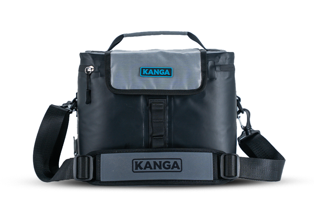 Black and gray bag with KANGA branding on a white background